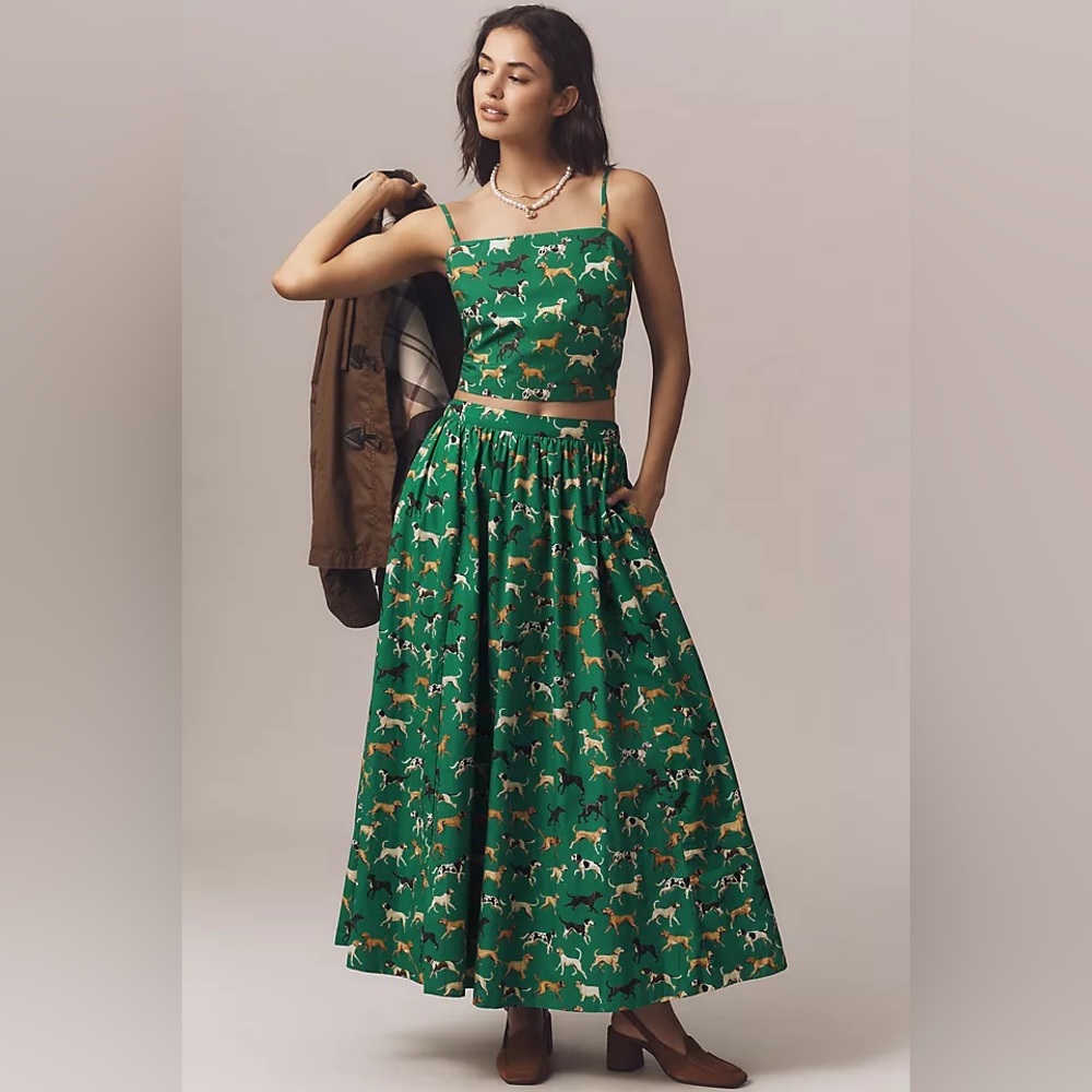 NWT Size L - Anthro The Jacie Poplin Cotton Printed Maxi Skirt  (NWT US$ 148)